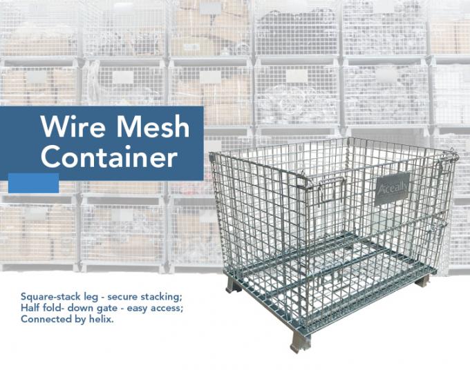 گالوانیزه مخزن Wire Mesh کانتینر تاشو قابل انعطاف با تقسیم کننده های پوشش بالا 0